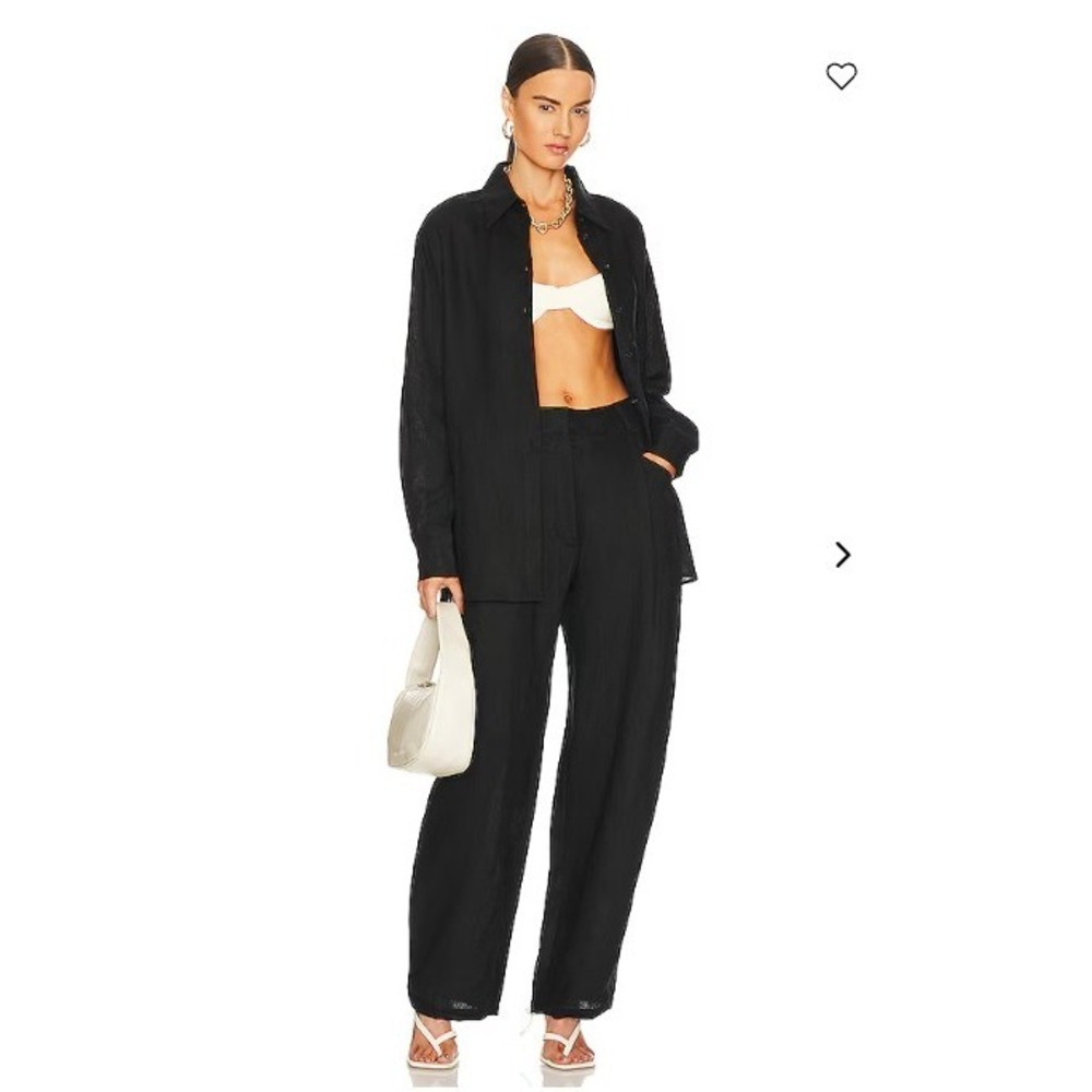 Aexae Black 100% Linen High Waisted Wide Leg Trousers Pants XS